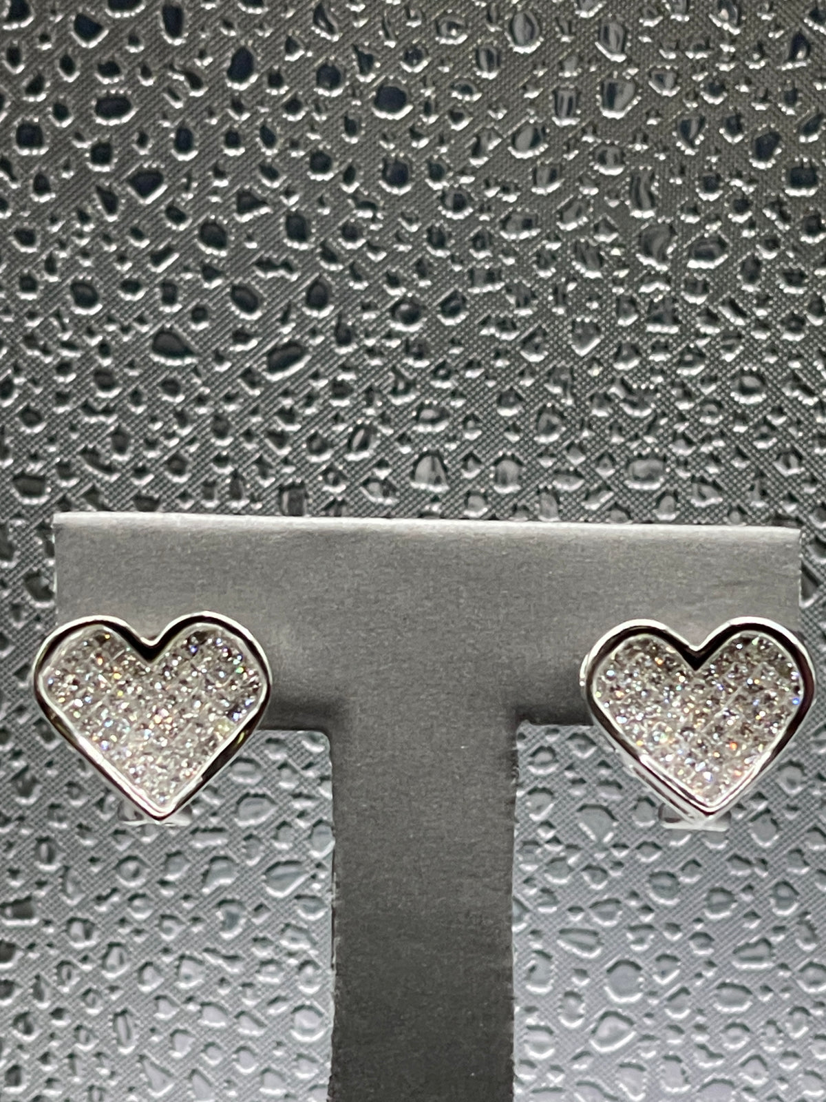 View five of Ladies 10 Karat Solid White Gold Princess Cut Diamond Heart Earrings