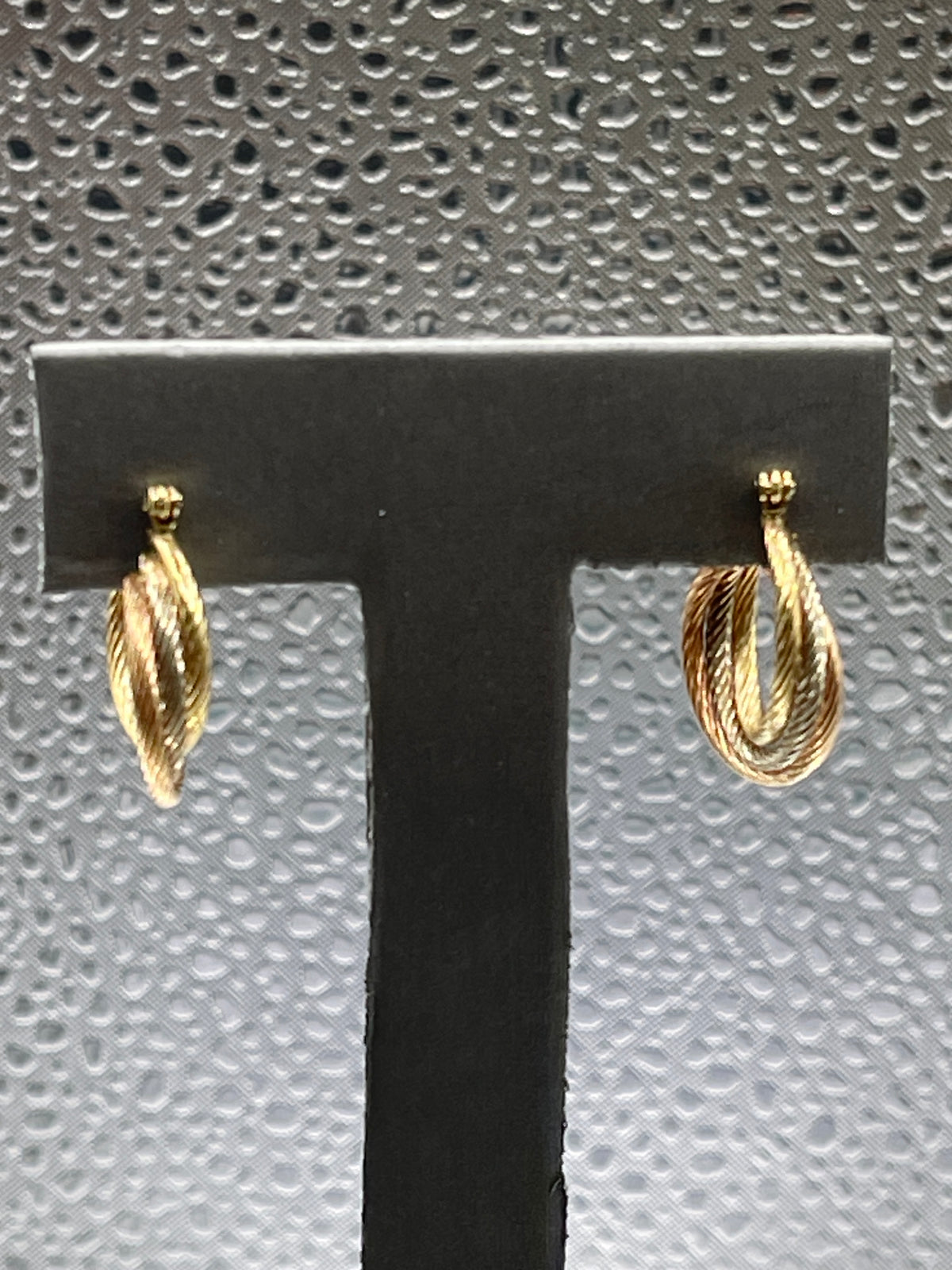 Ladies 14 Karat Solid Tri-Color Gold Hoop Earrings
