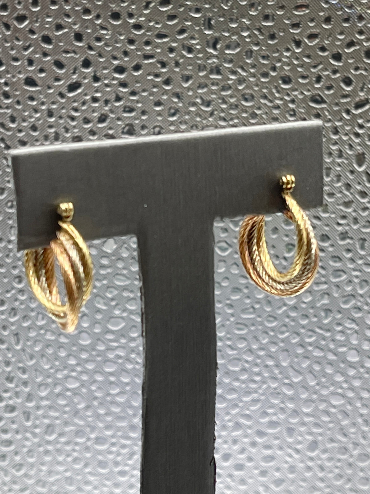 Ladies 14 Karat Solid Tri-Color Gold Hoop Earrings