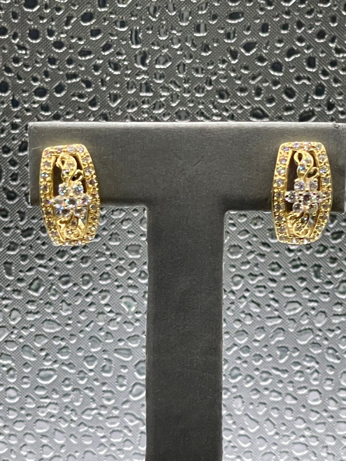 View five of Ladies 14 Karat Solid Yellow Gold Cubic Zirconia Earrings