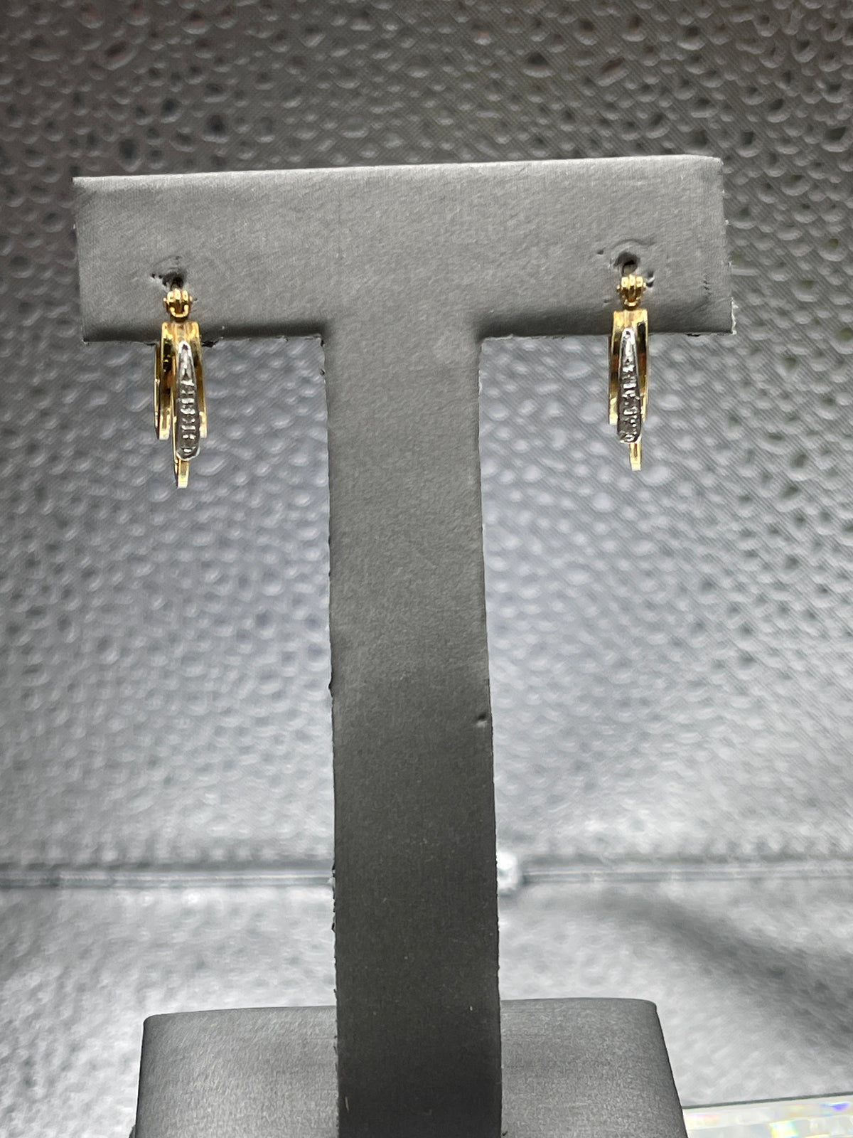 Ladies 14 Karat Solid Yellow and White Gold and Diamond Hoop Earrings