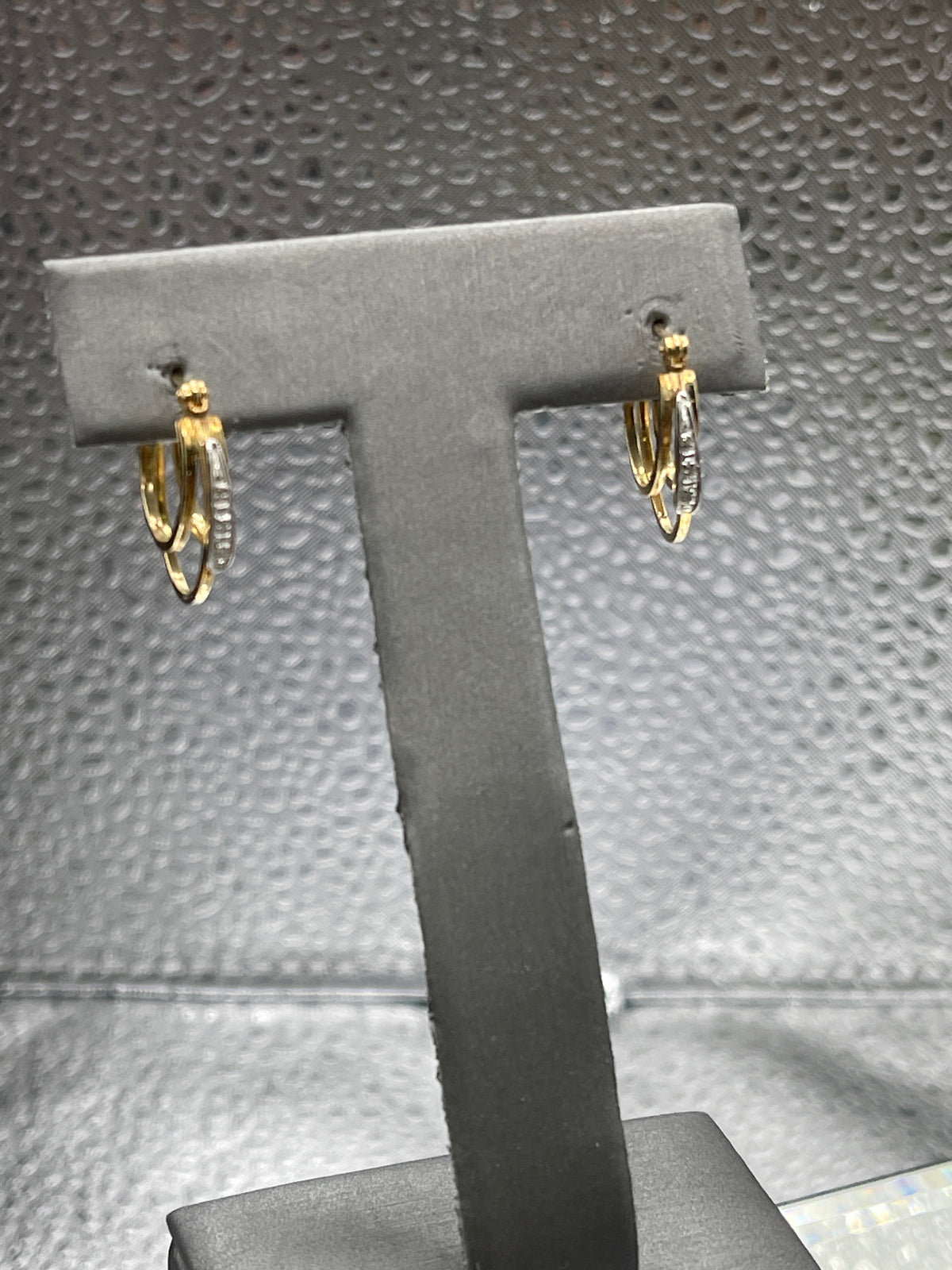 Ladies 14 Karat Solid Yellow and White Gold and Diamond Hoop Earrings