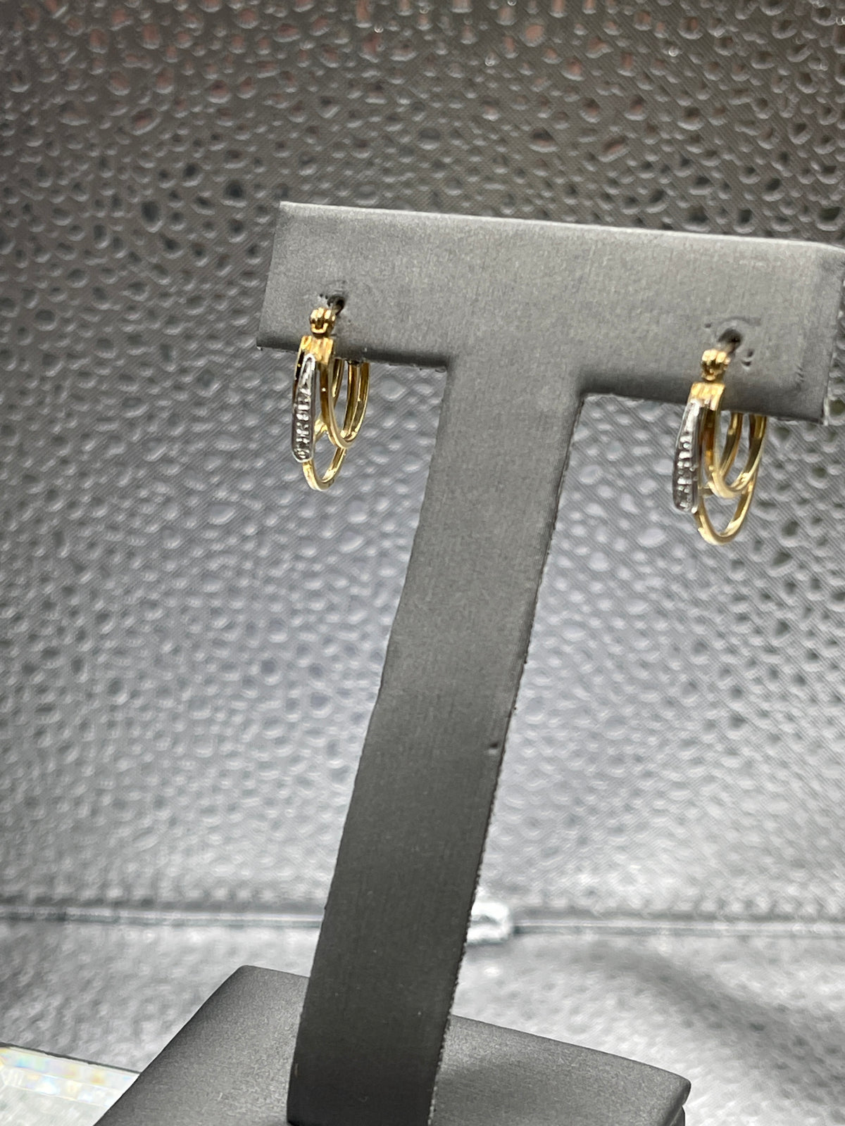 Ladies 14 Karat Solid Yellow and White Gold and Diamond Hoop Earrings