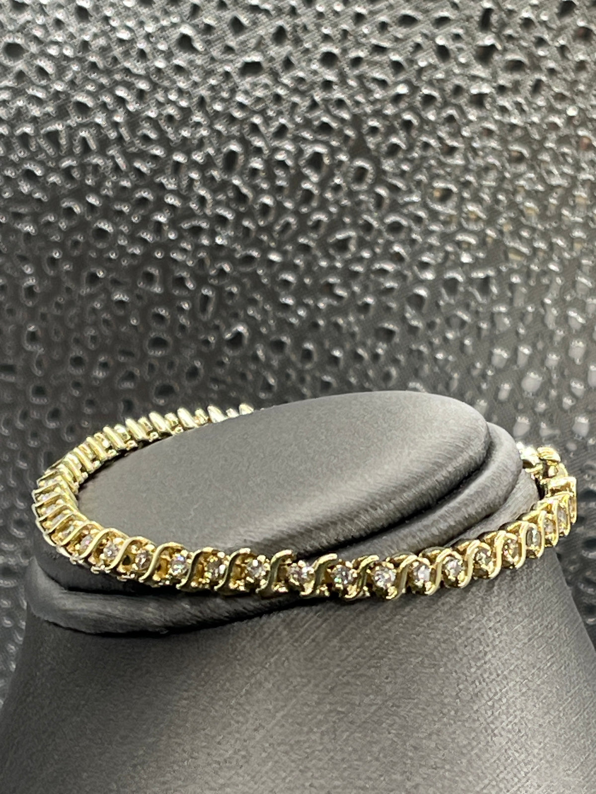 View four of Ladies 14 Karat Solid Yellow Gold Diamond Tennis Bracelet