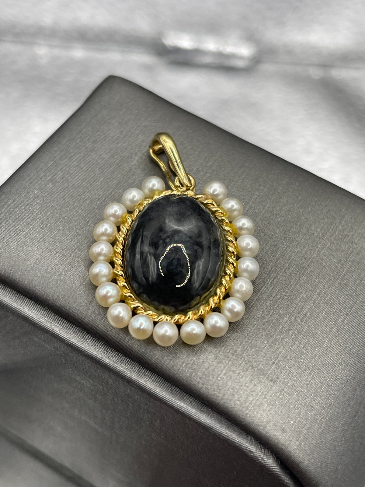 Cabochon Dark Lolite & Pearl Pendant - Philadelphia Gold & Silver Exchange