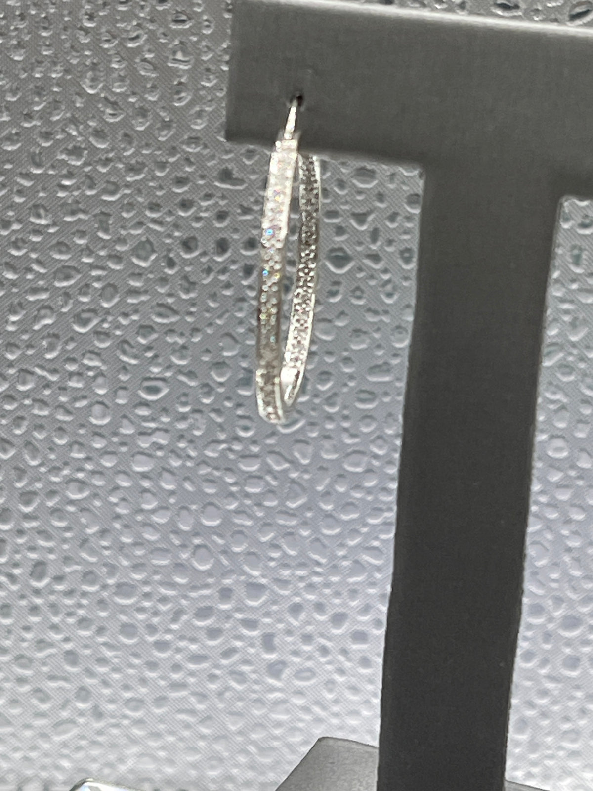 View three of 14 Karat White Gold Single Pierced Diamond Inside Out Hoop Earring