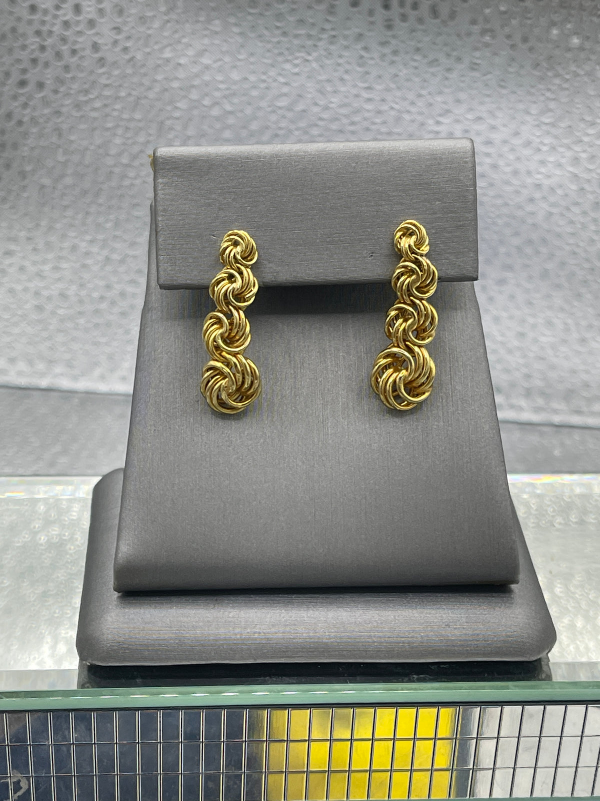 Ladies 14 Karat Solid Yellow Gold Dangling Stud Earrings