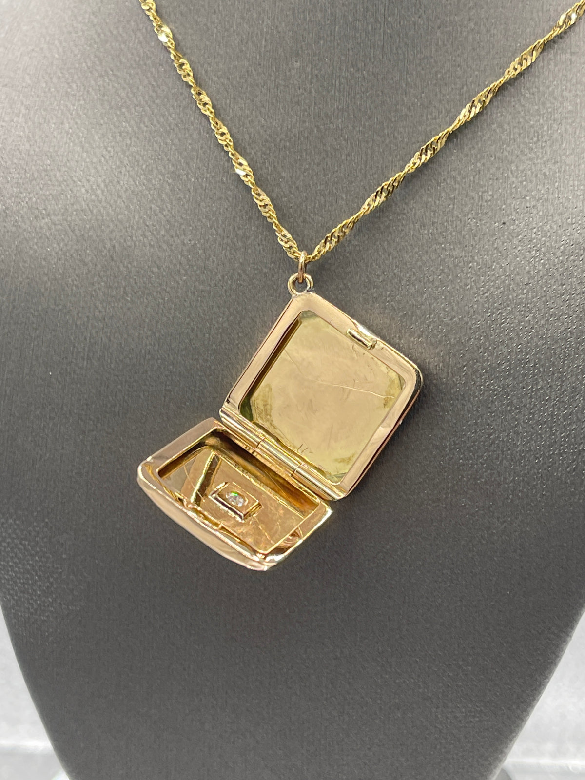 Ladies Antique 14 Karat Solid Yellow Gold and Diamond Locket Pendant