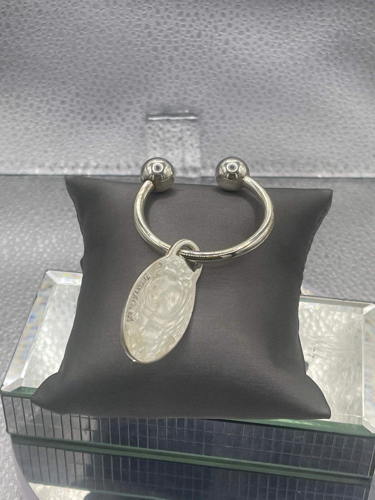 Ladies or Mens Tiffany & Co. Sterling Silver Horseshoe Key Ring with Oval Charm