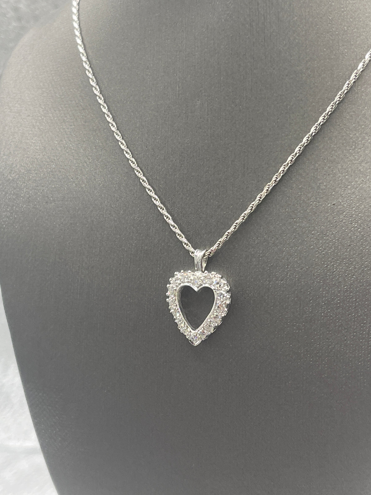 View two of Ladies 14 Karat Solid White Gold Diamond Heart Pendant