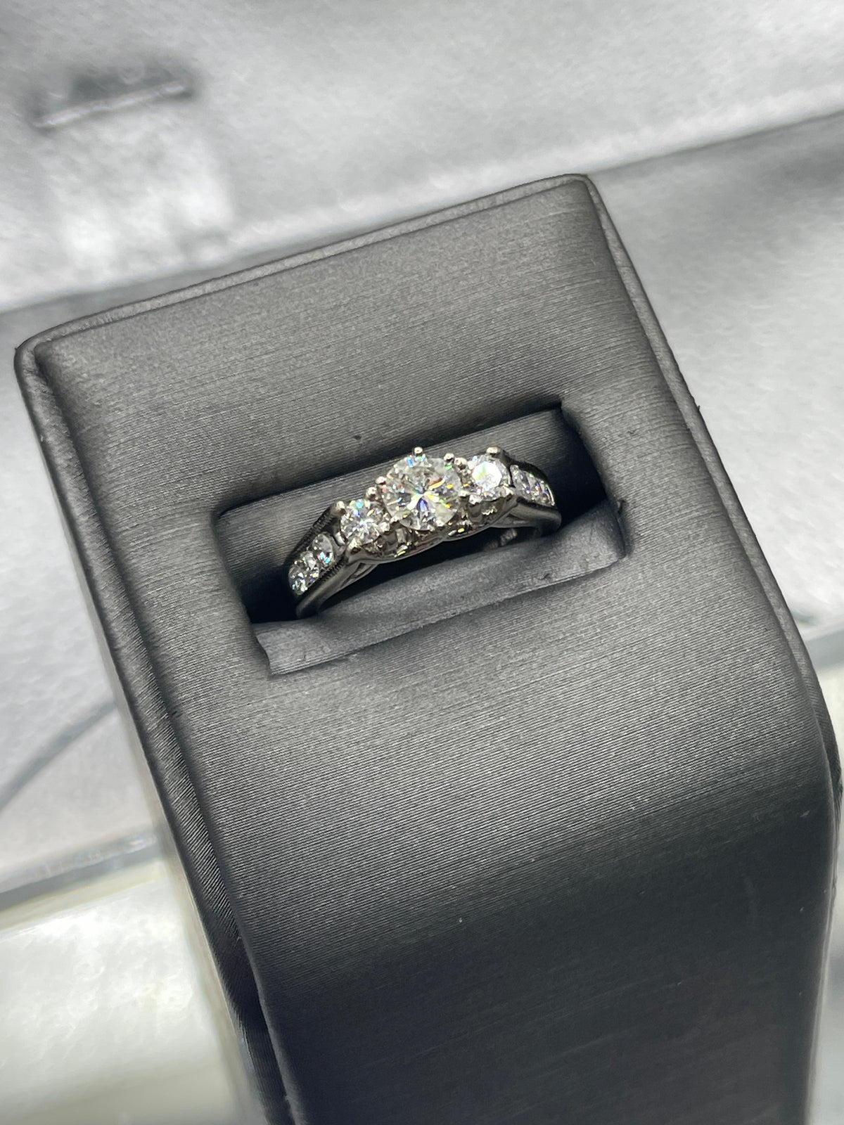 Ladies 14 Karat Solid White Gold Diamond Engagement Ring