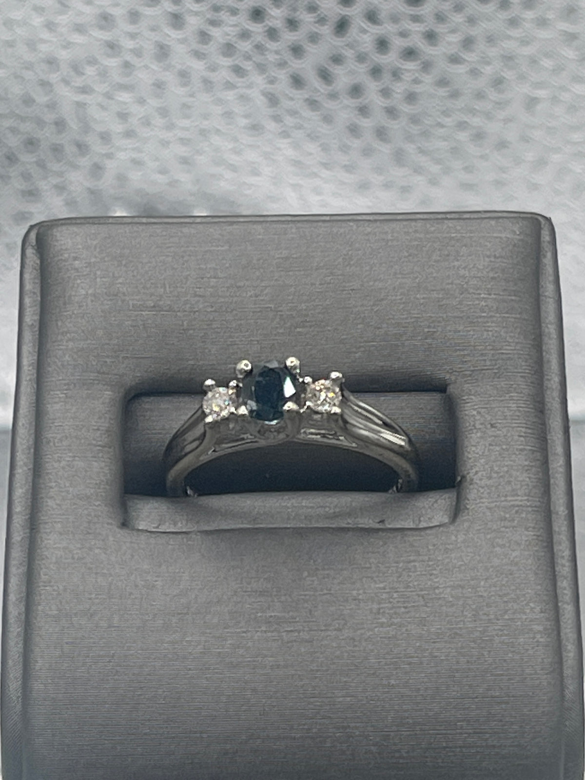 View two of Ladies 10 Karat Solid White Gold Blue Sapphire and Diamond Ring