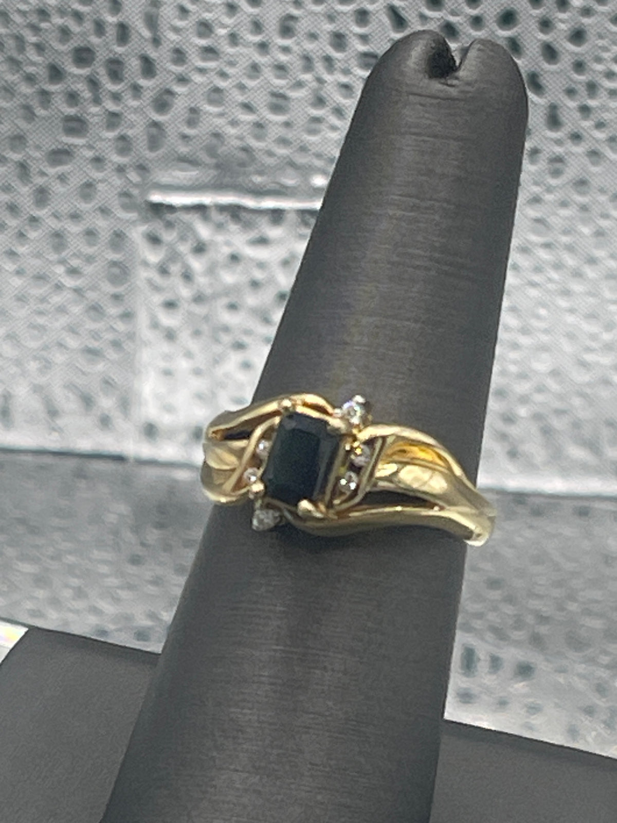 Ladies 14 Karat Solid Yellow Gold Blue Sapphire and Diamond Ring