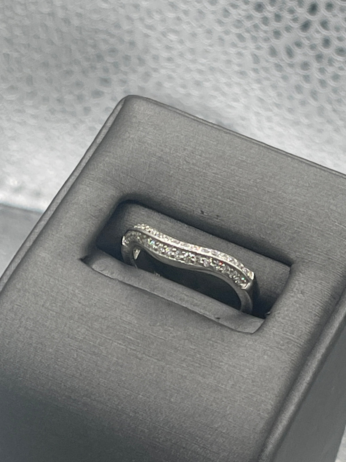 view two of Ladies 14 Karat Solid White Gold Diamond Wave Band