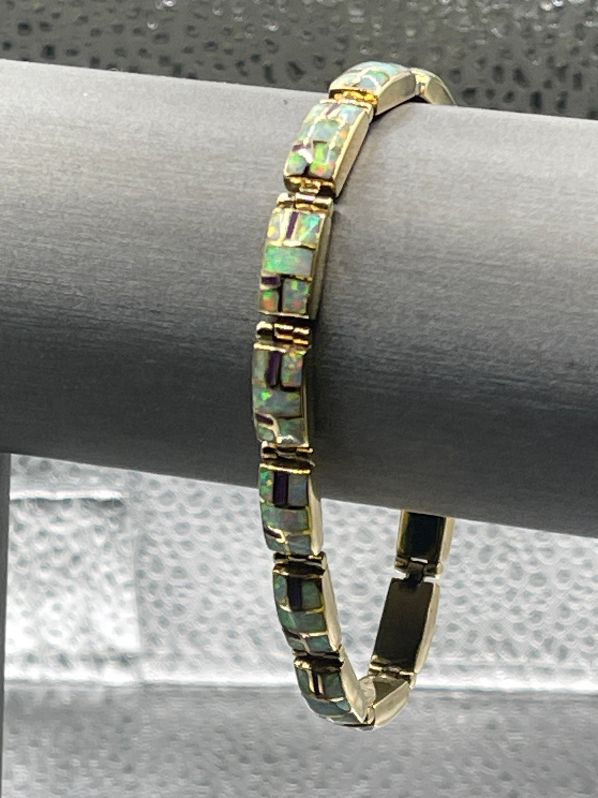 Ladies 14 Karat Solid Yellow Gold Opal Link Bracelet