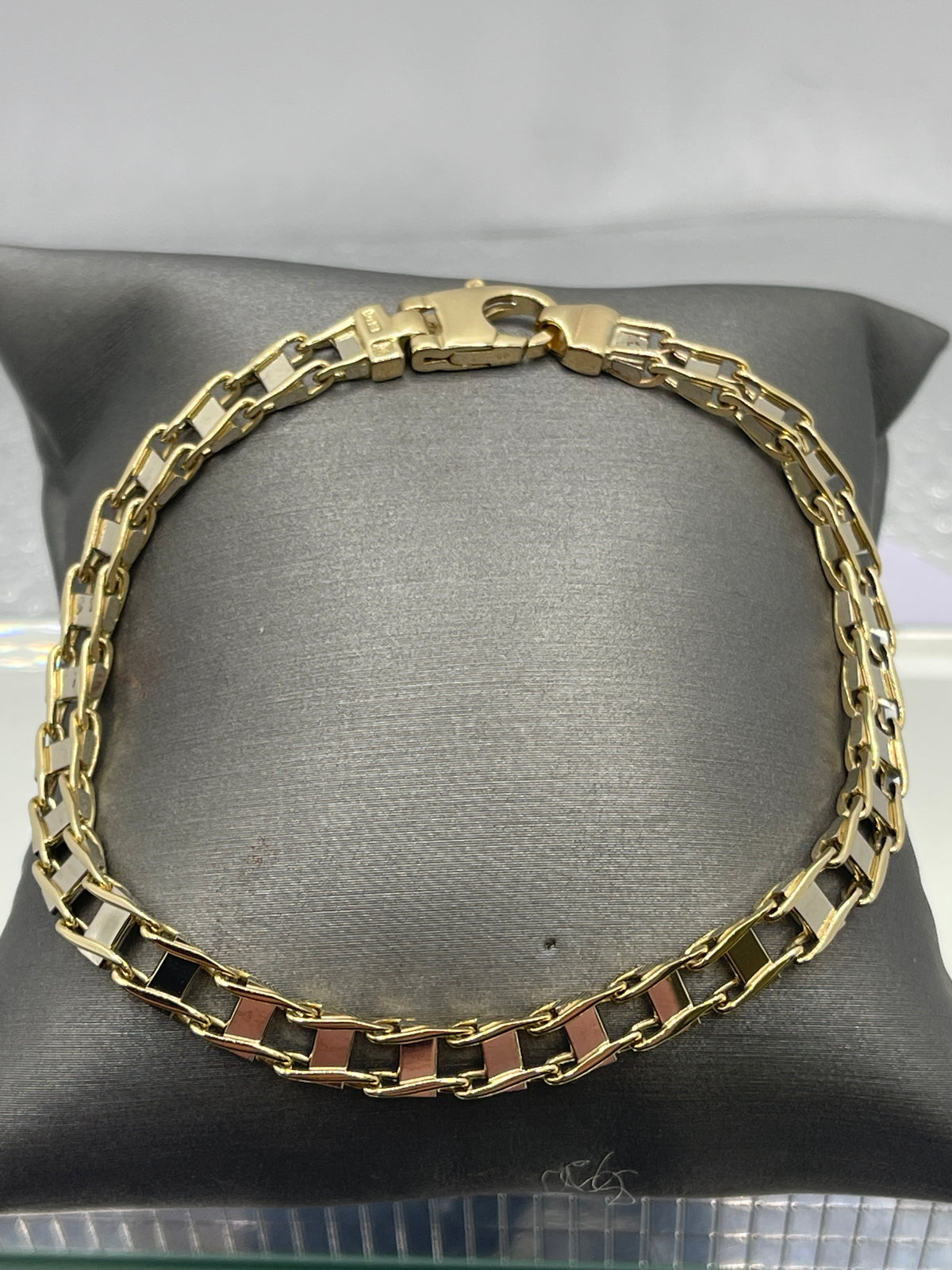 14 Karat White & Yellow Gold Solid Track Link Bracelet
