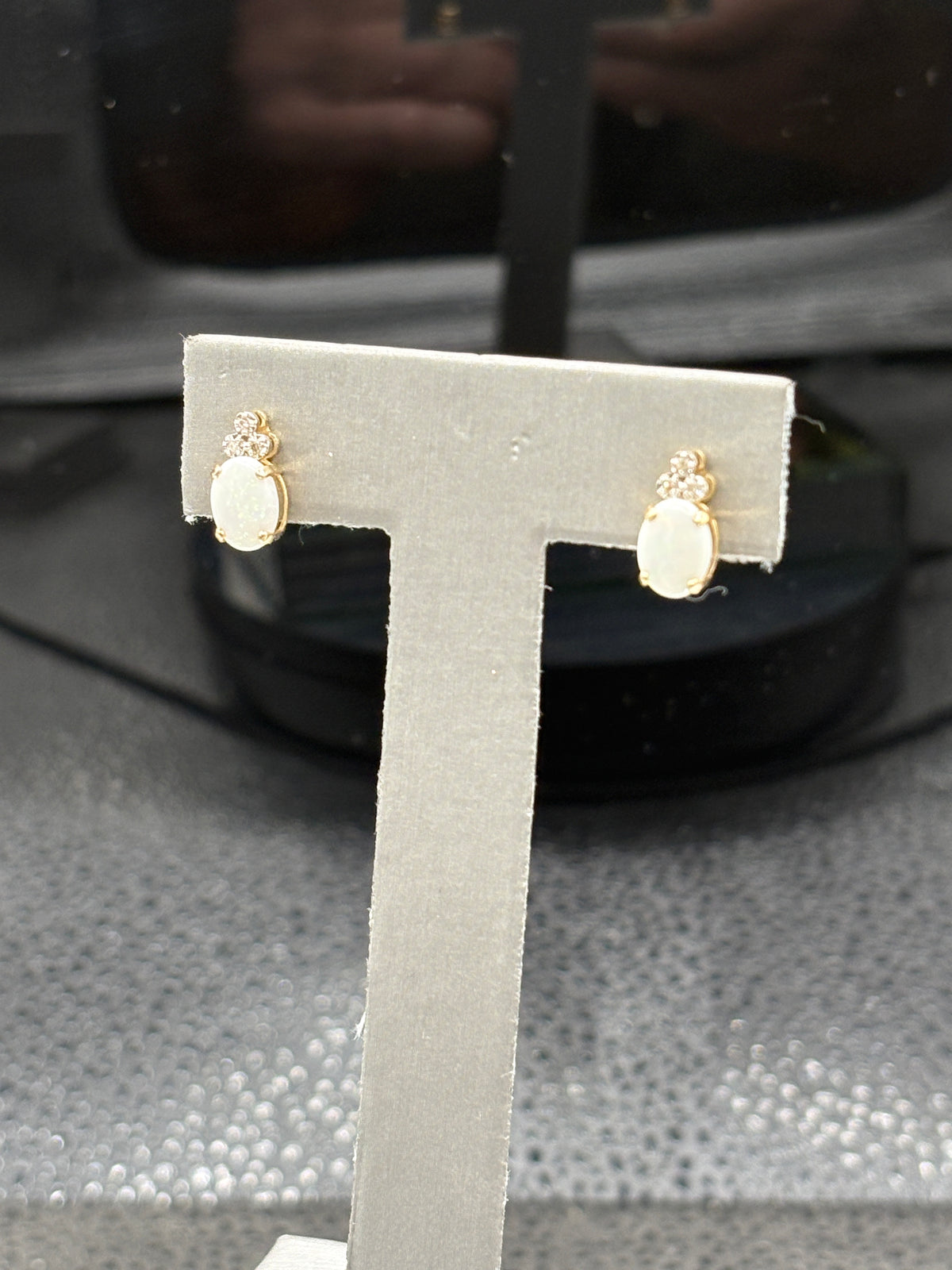 14kt gold diamond and opal stud earrings