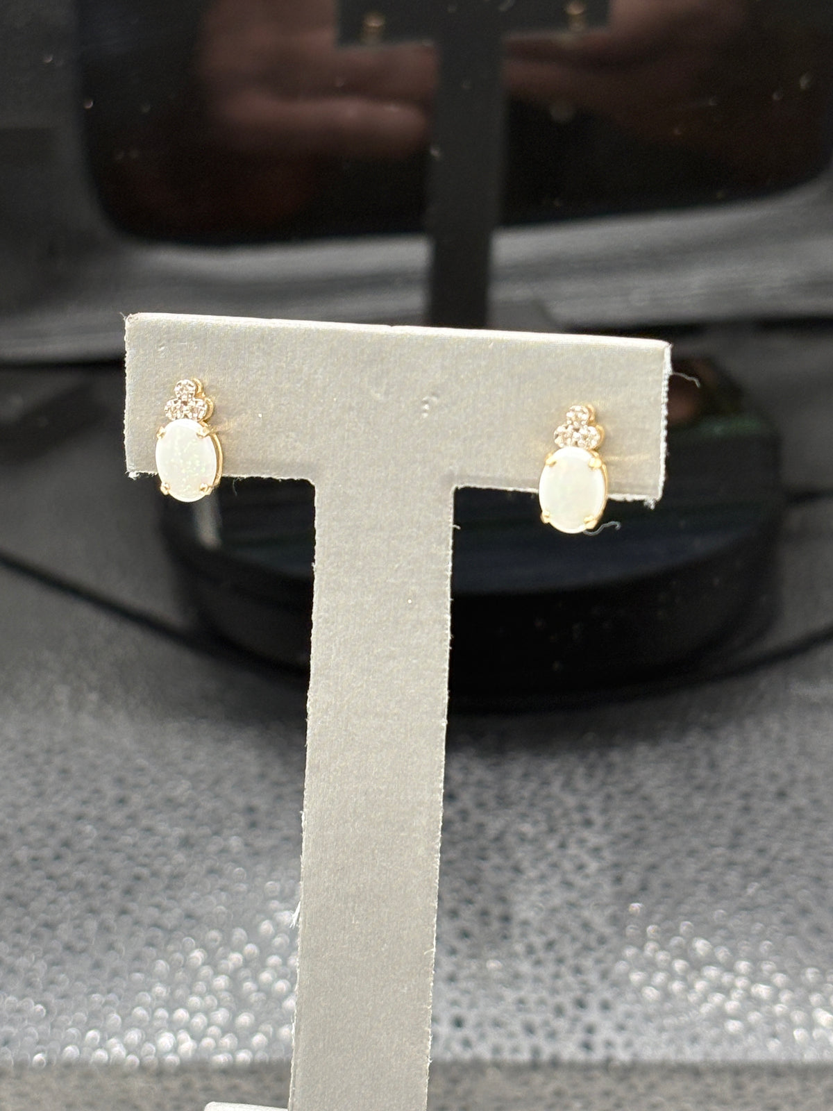 14kt gold diamond and opal stud earrings