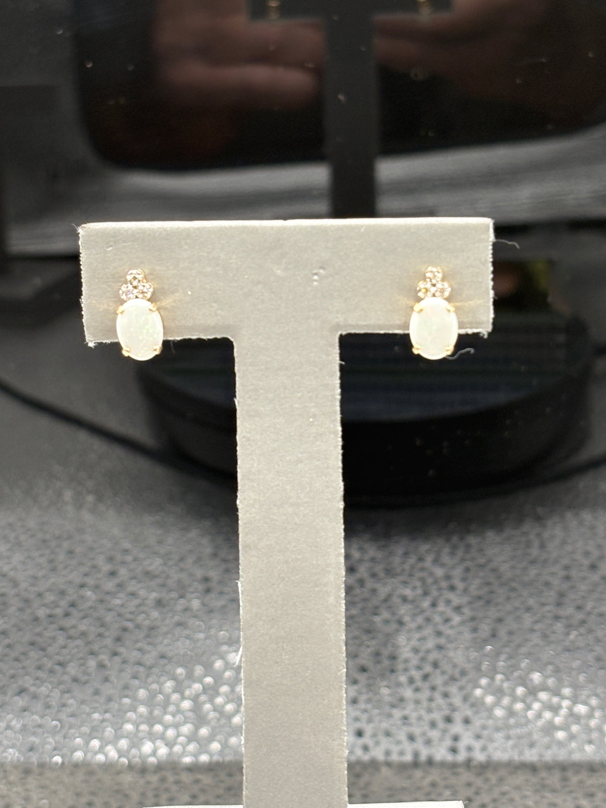 14kt gold diamond and opal stud earrings