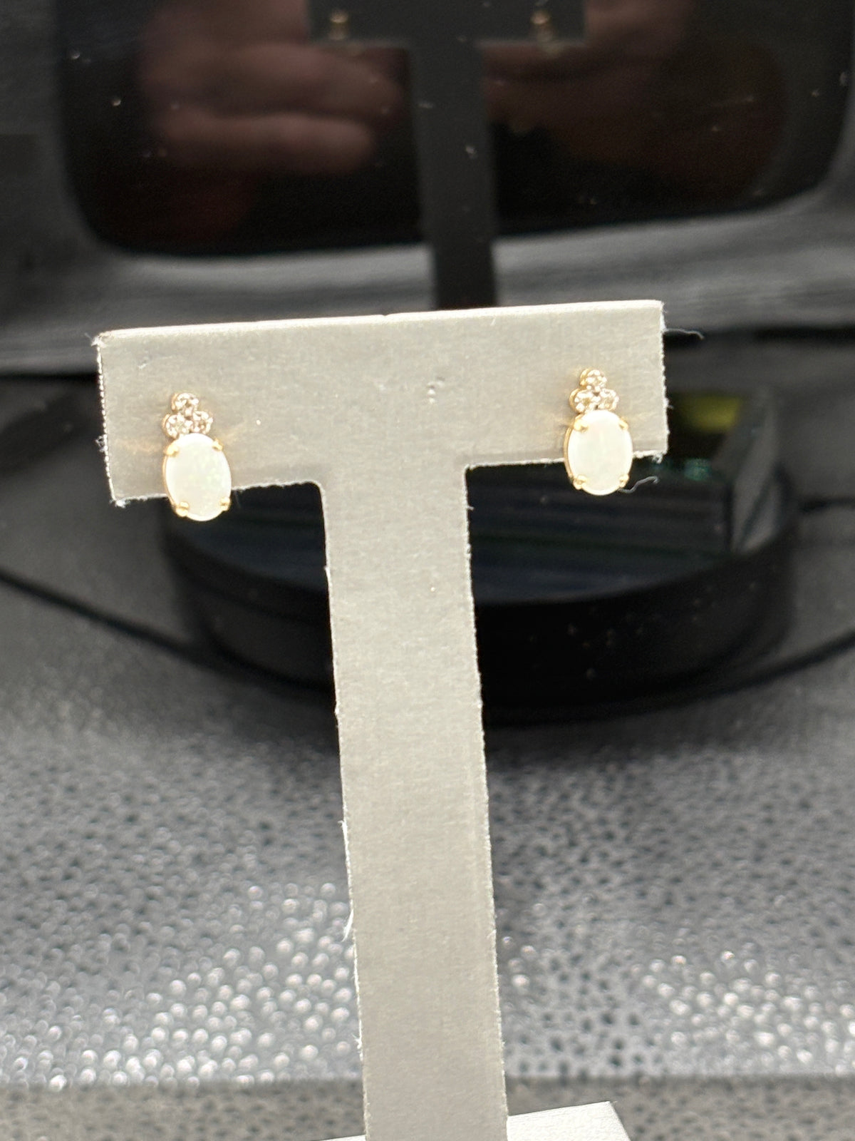 14kt gold diamond and opal stud earrings