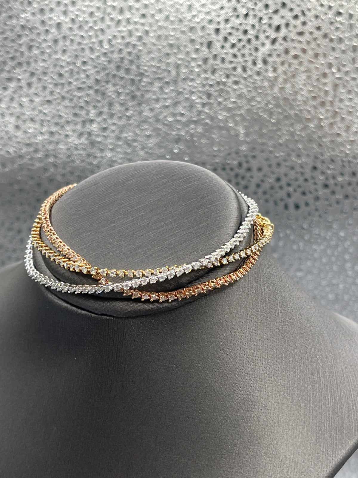 Three Ladies 10 Karat Solid Pink White & Yellow Diamond Tennis Bracelet