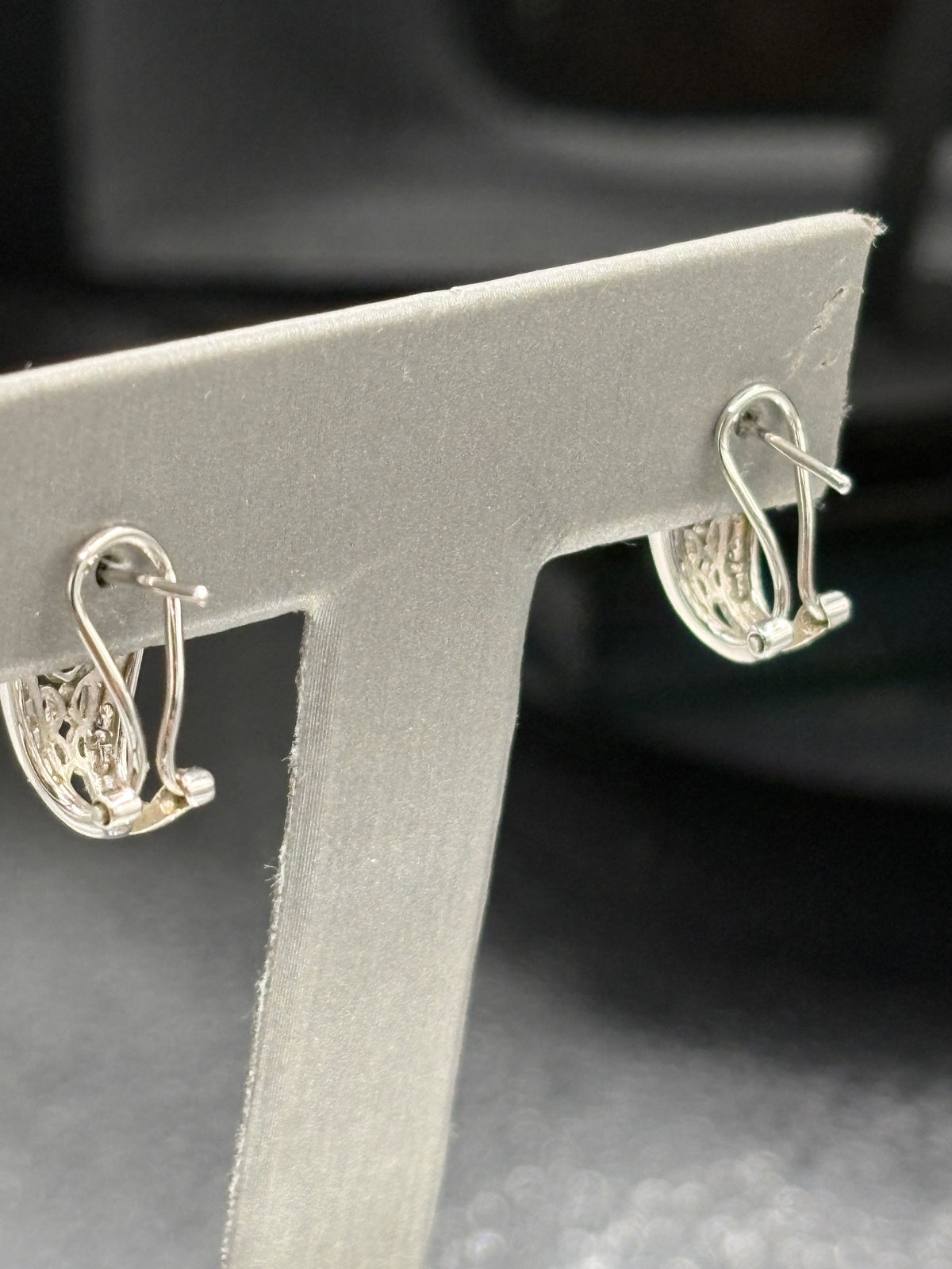 14kt Ladies white gold diamond filigree earrings with wire snapbacks
