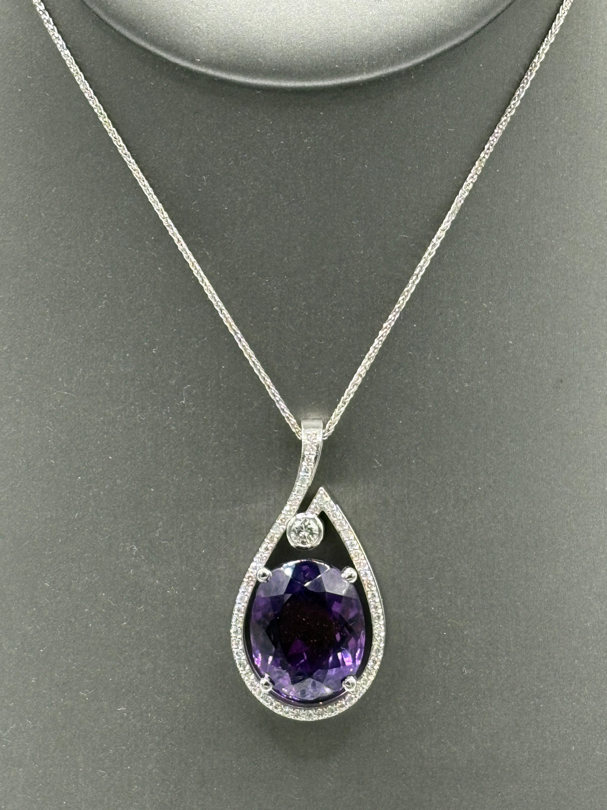 Ladies’ 14KT White Gold Custom Diamond & Amethyst Pendant with Chain
