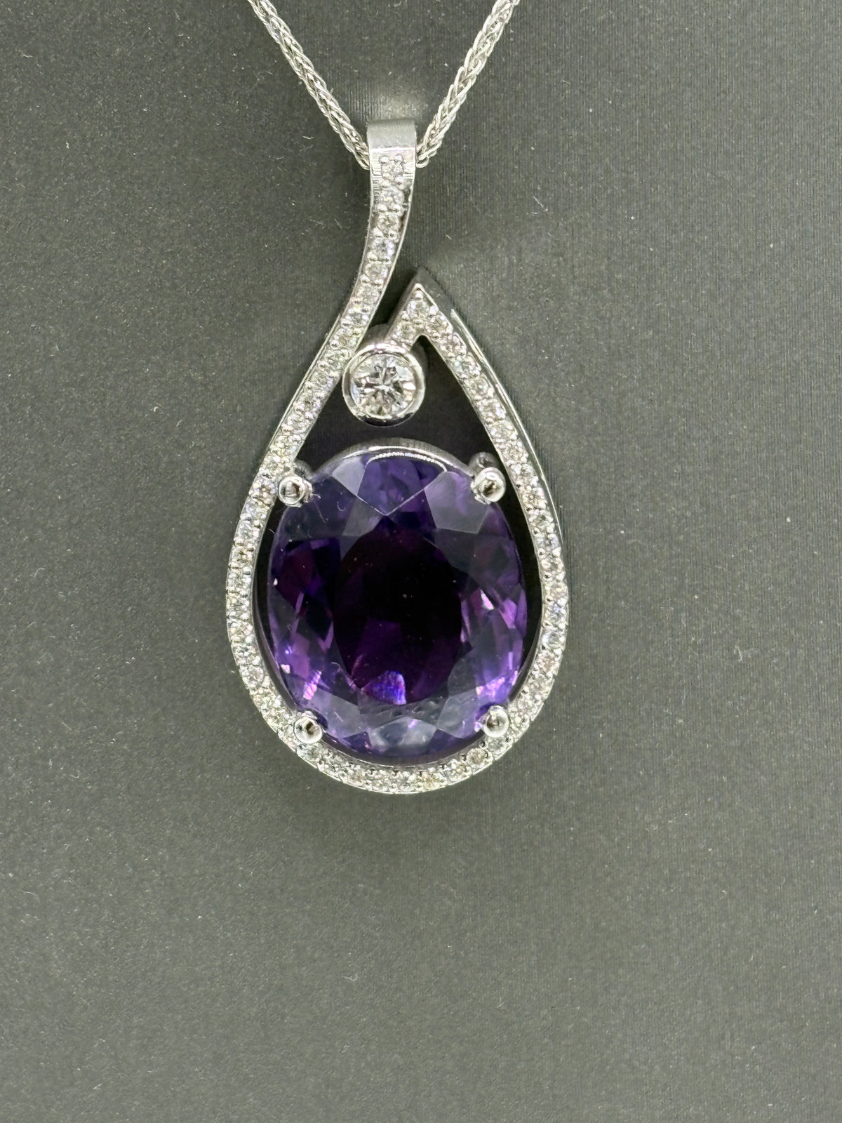 Ladies’ 14KT White Gold Custom Diamond & Amethyst Pendant with Chain