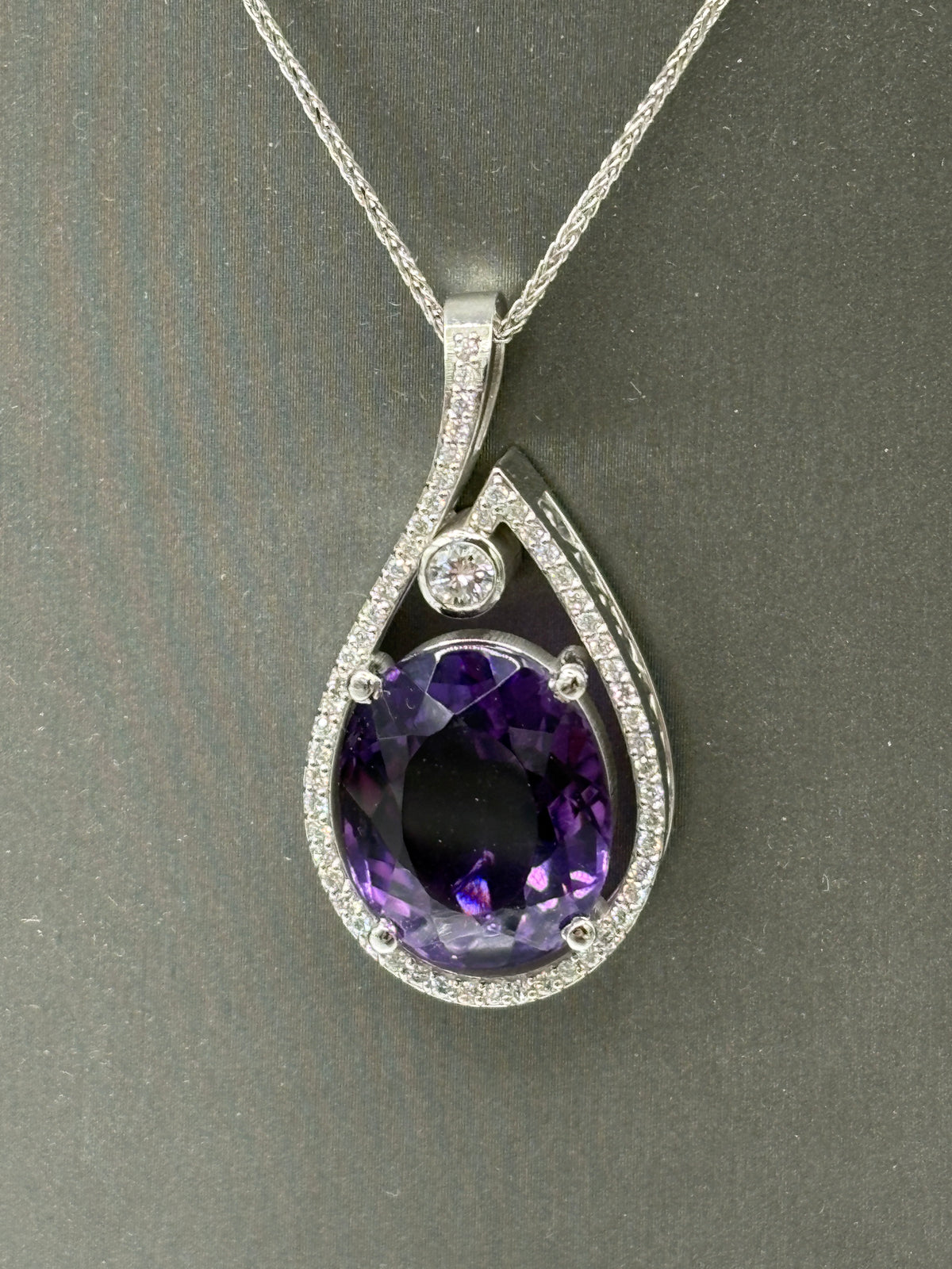 Ladies’ 14KT White Gold Custom Diamond & Amethyst Pendant with Chain