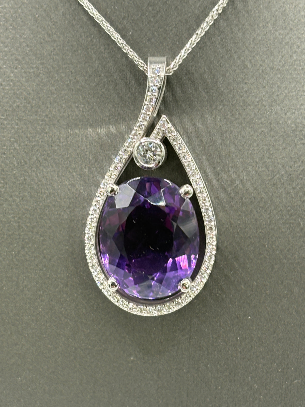 Ladies’ 14KT White Gold Custom Diamond & Amethyst Pendant with Chain
