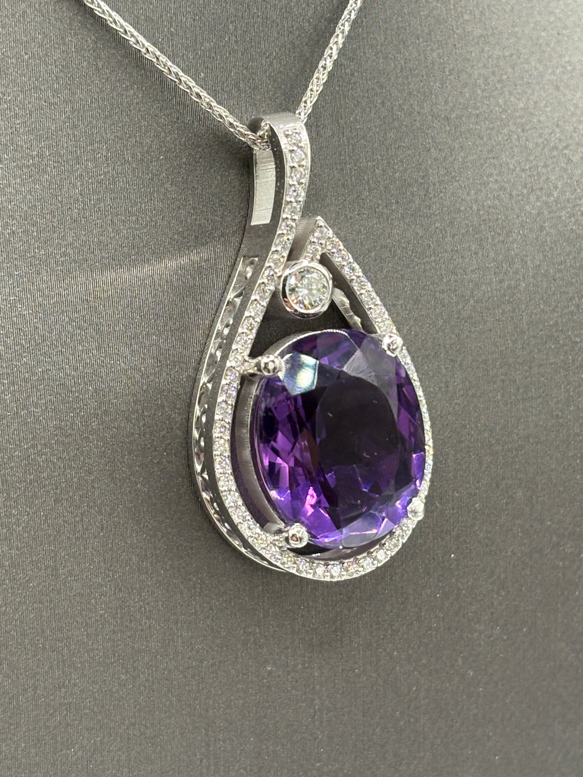 Ladies’ 14KT White Gold Custom Diamond & Amethyst Pendant with Chain