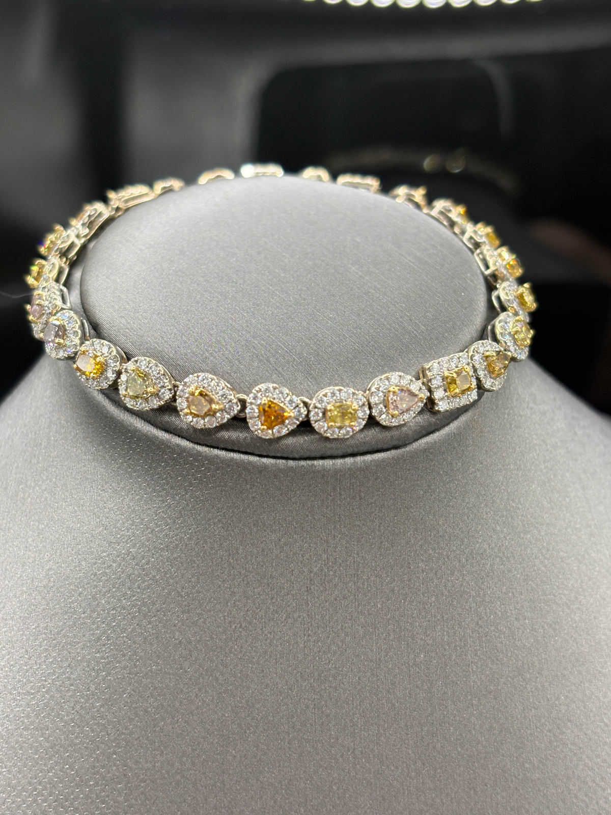 Ladies 18 Karat White Gold Fancy Shape & Color Diamond Bracelet