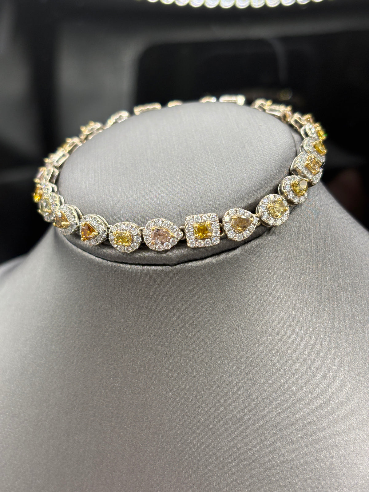Ladies 18 Karat White Gold Fancy Shape & Color Diamond Bracelet