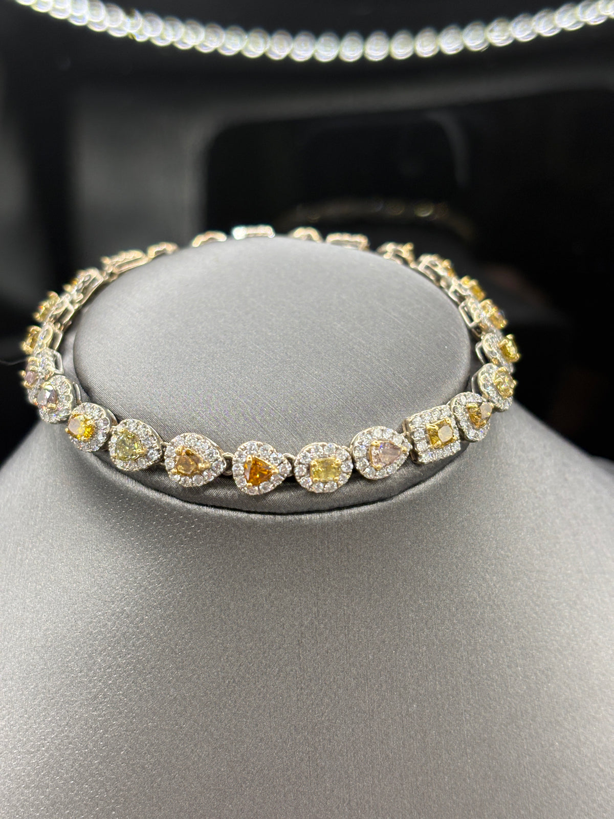 Ladies 18 Karat White Gold Fancy Shape & Color Diamond Bracelet