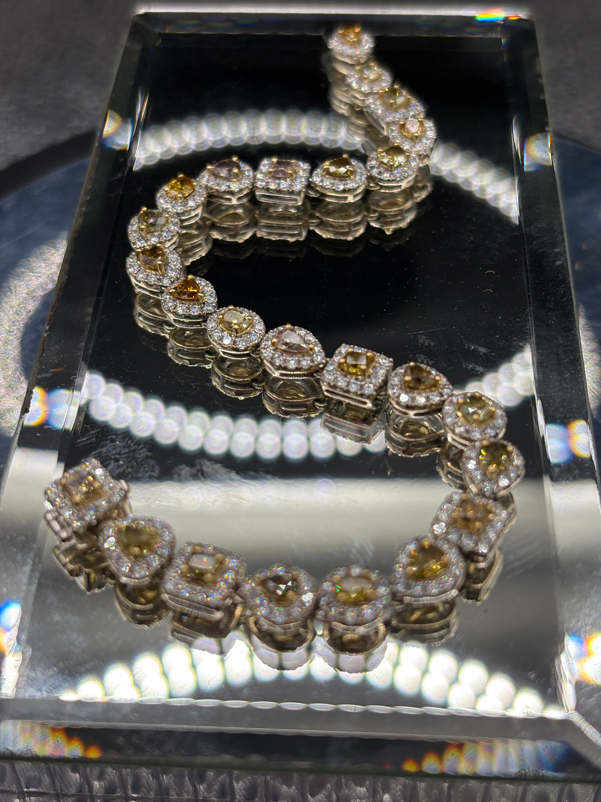 Ladies 18 Karat White Gold Fancy Shape & Color Diamond Bracelet