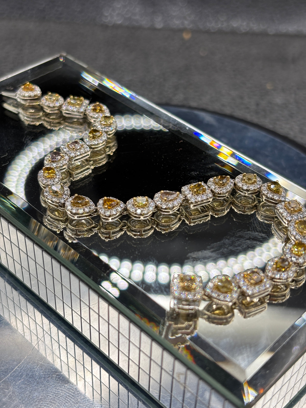 Ladies 18 Karat White Gold Fancy Shape & Color Diamond Bracelet