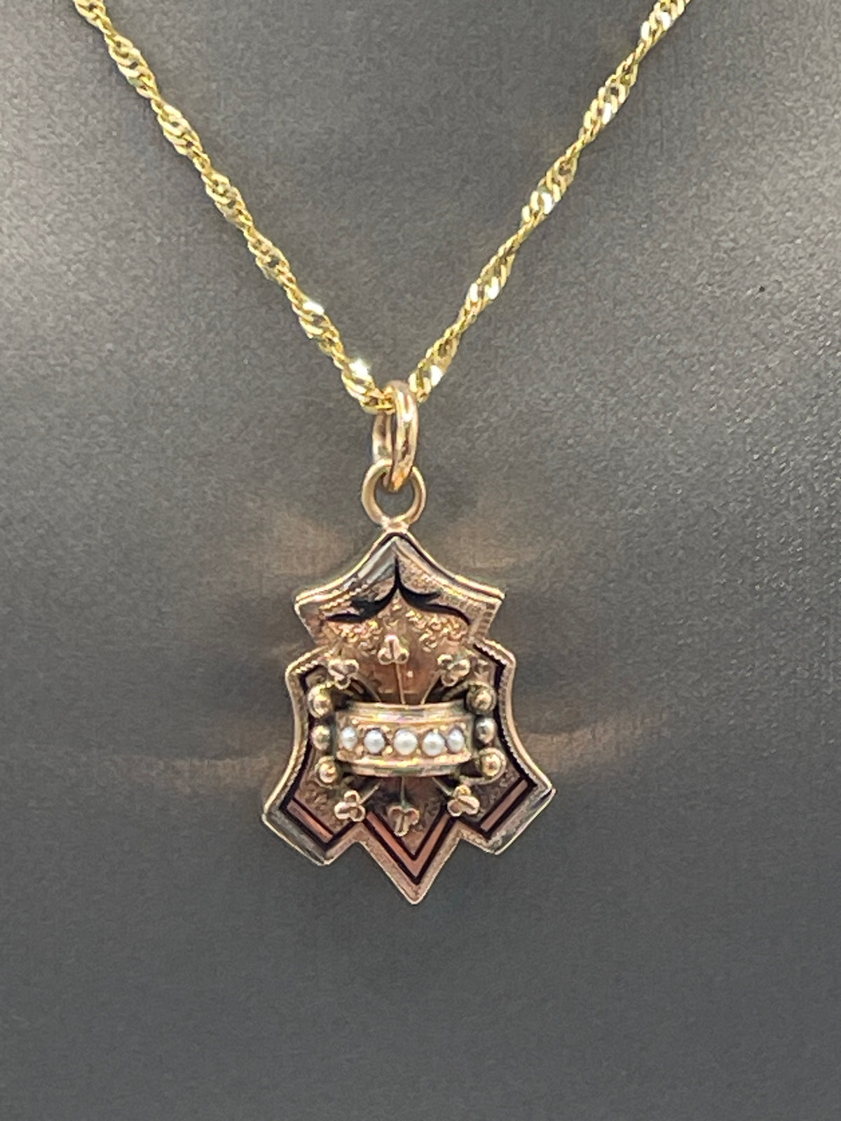 Antique Victorian 10 Karat Gold Lavaliere Pendant With Baby Seed Pearls
