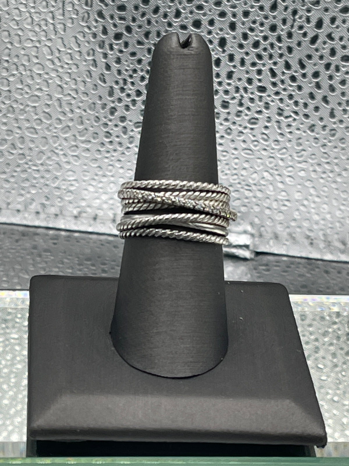 David Yurman 925 Sterling Silver Wide Diamond Crossover Ring
