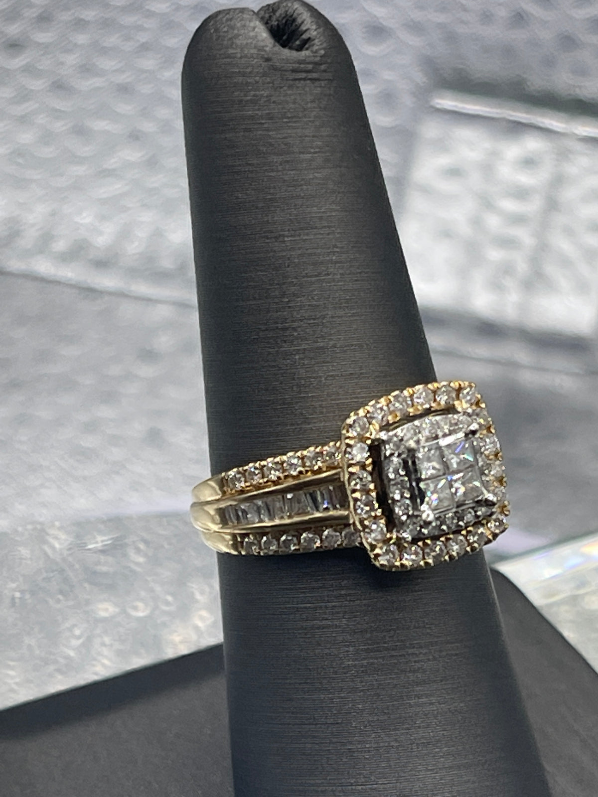 Ladies 14 Karat Yellow Gold Double Diamond Halo Ring
