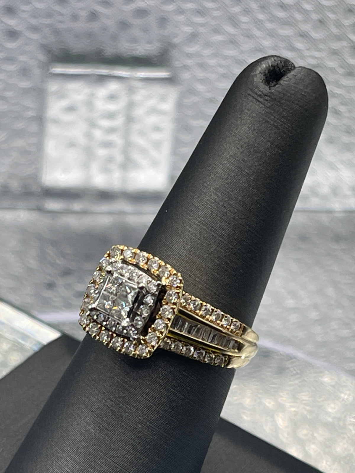 Ladies 14 Karat Yellow Gold Double Diamond Halo Ring