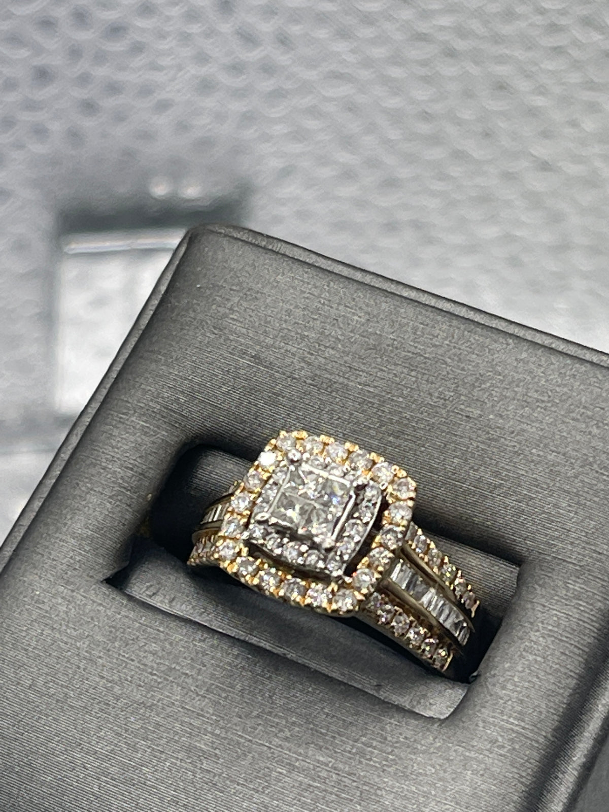 Ladies 14 Karat Yellow Gold Double Diamond Halo Ring