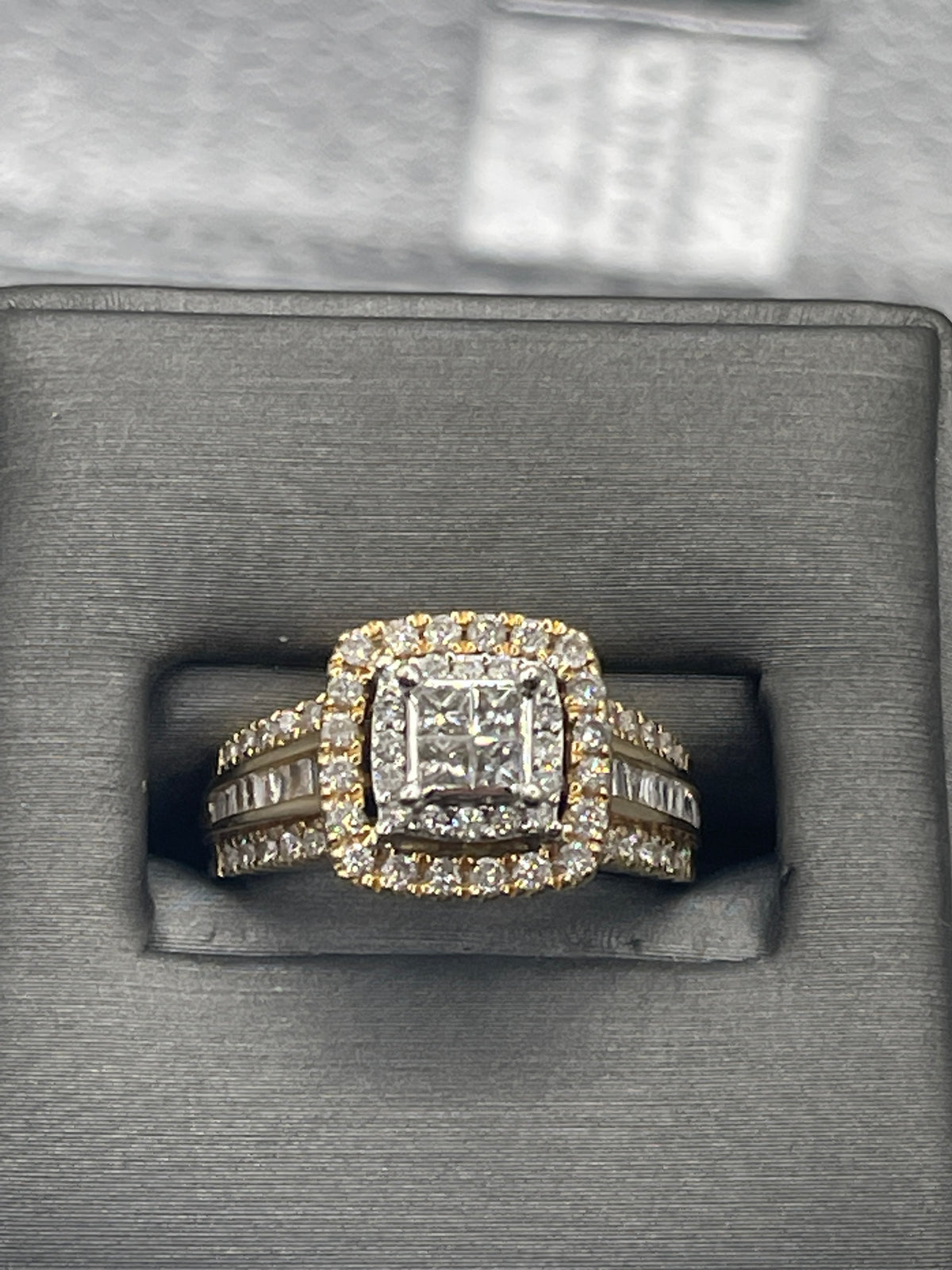 Ladies 14 Karat Yellow Gold Double Diamond Halo Ring