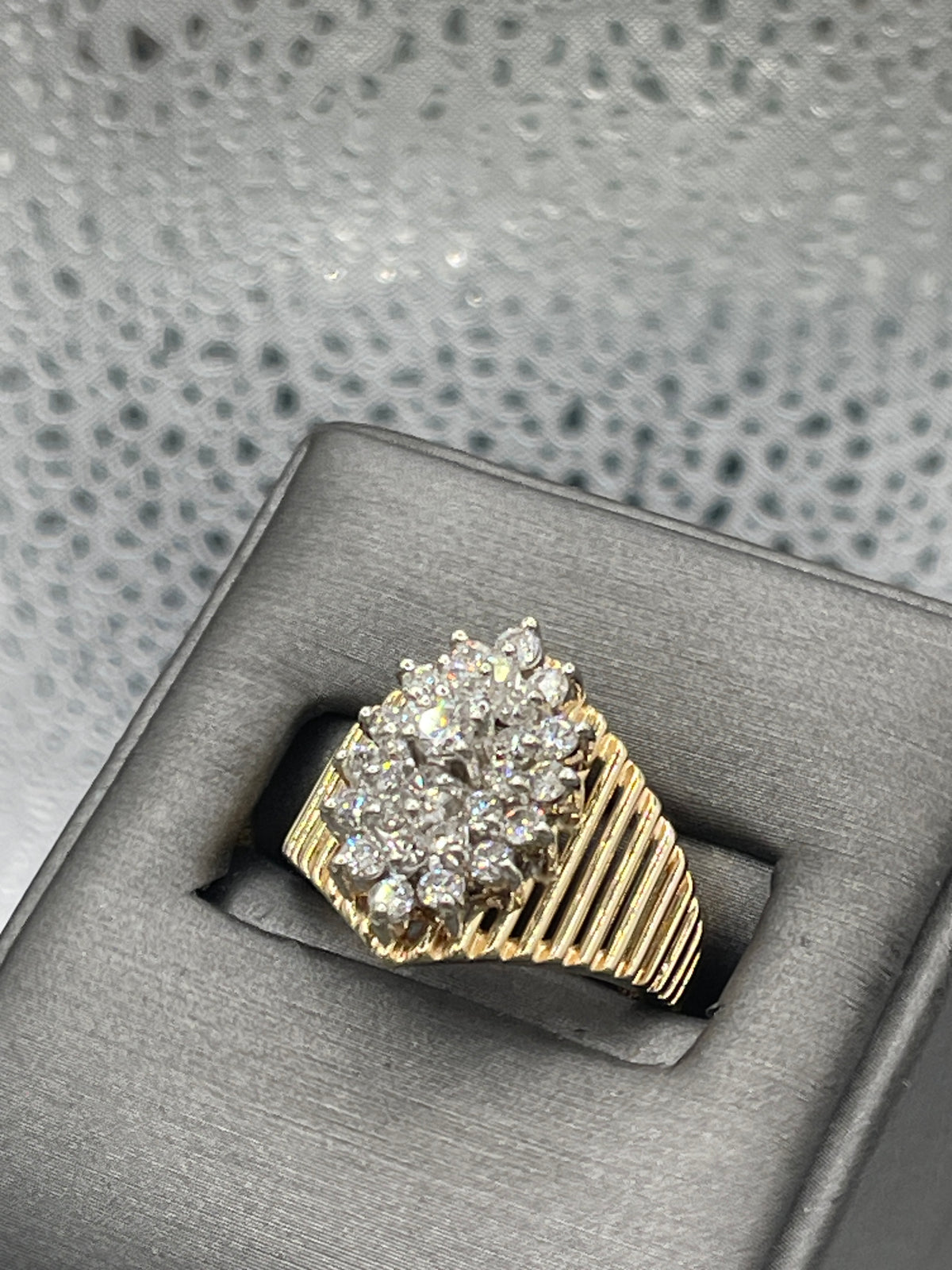 View one of Ladies Vintage 14 Karat Yellow Gold Diamond Marquise Cluster Ring