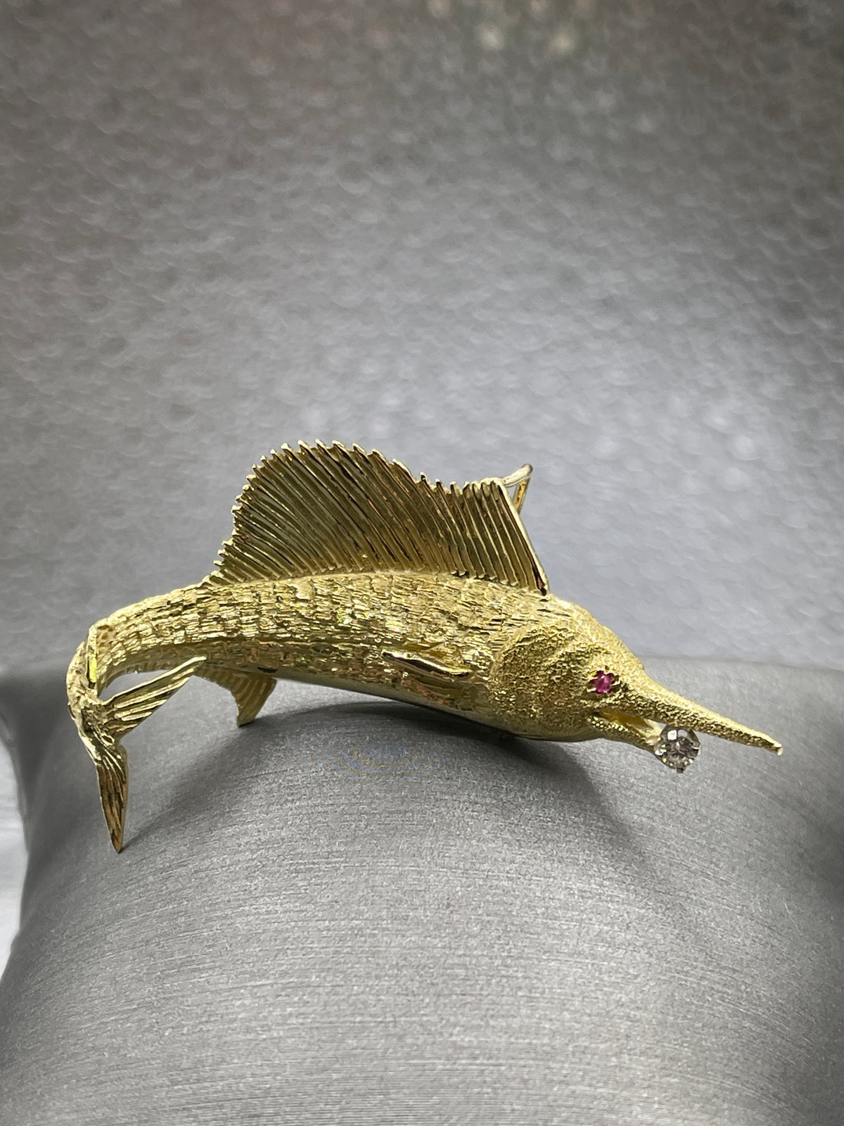A Magnificent 18 Karat Yellow Gold Bill Fish Pendant