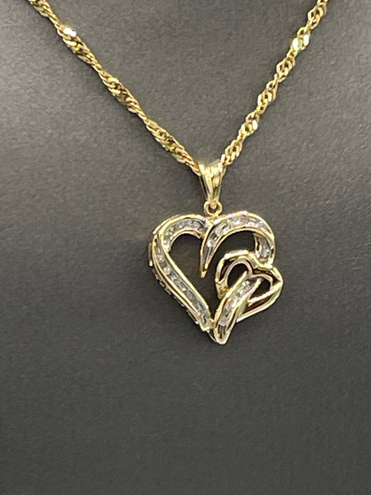 Ladies Fabulous 10 Karat Double Diamond Heart Pendant
