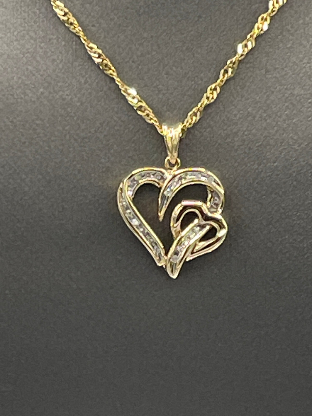 Ladies Fabulous 10 Karat Double Diamond Heart Pendant