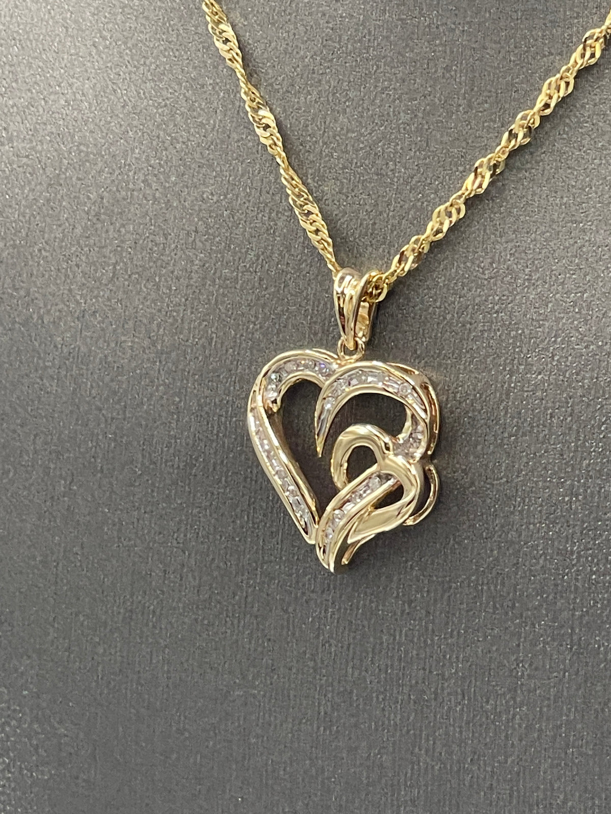 Ladies Fabulous 10 Karat Double Diamond Heart Pendant