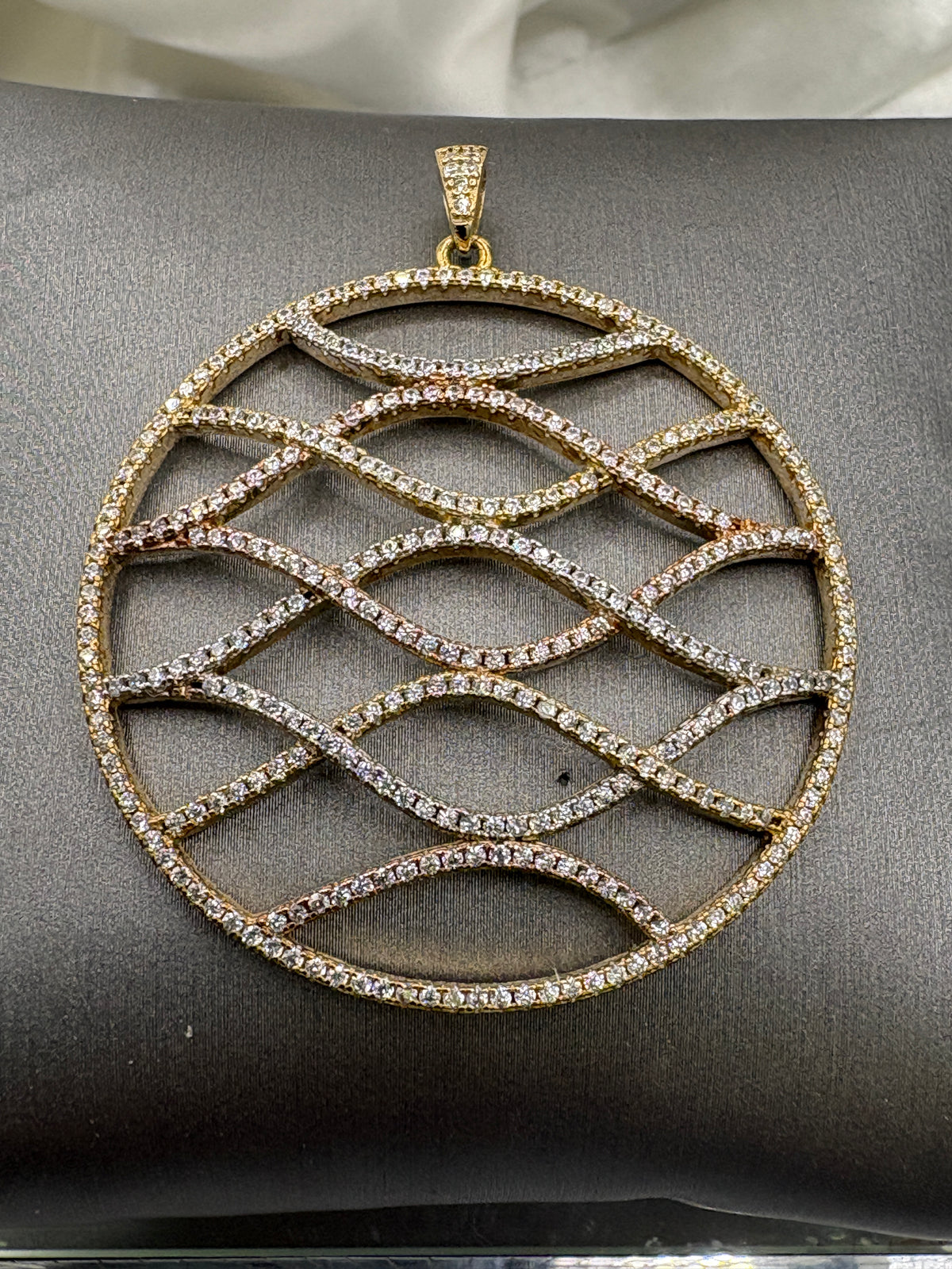 Vintage sterling silver round circle pendant charm multi filigree concentric