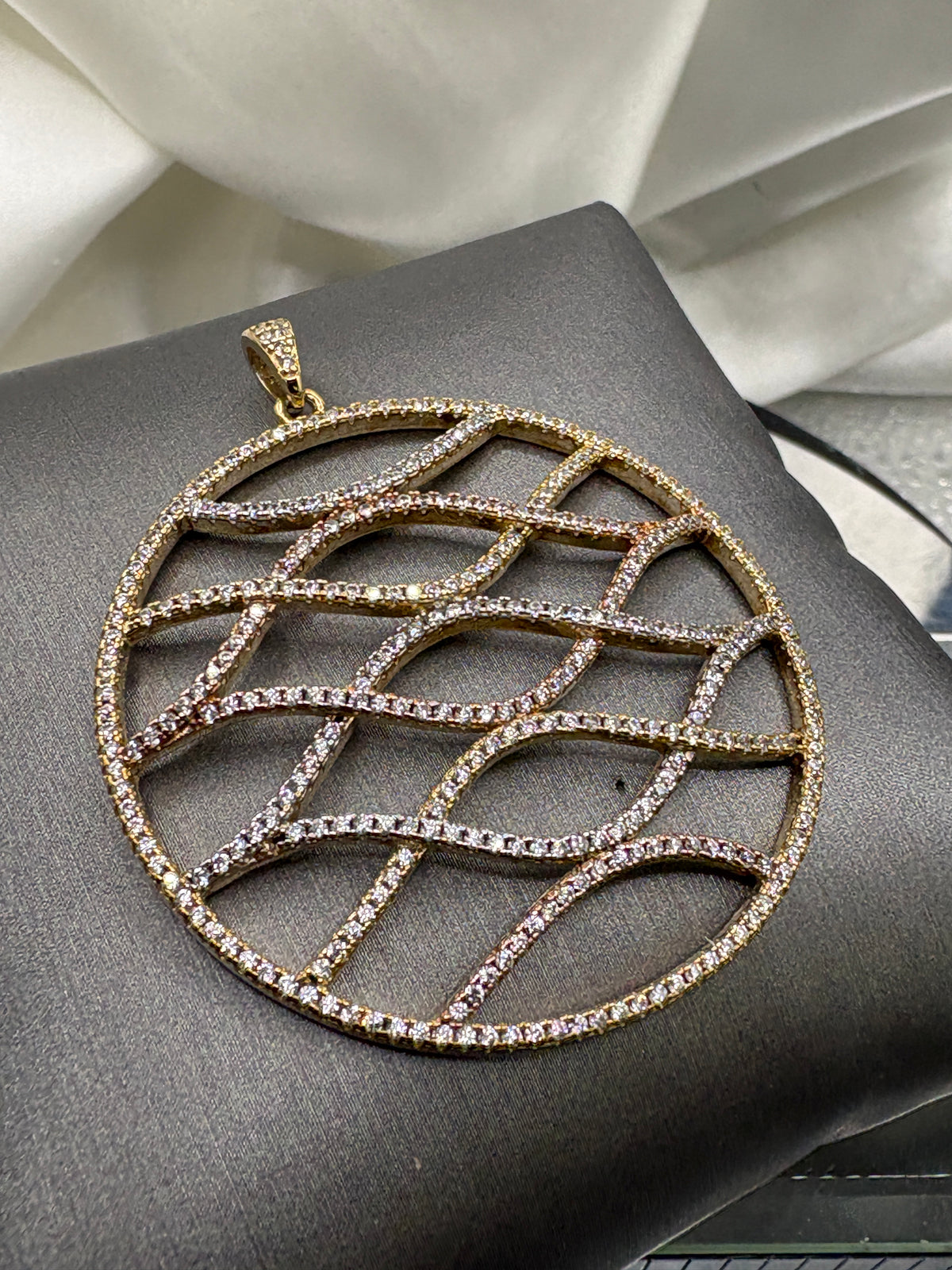 Vintage sterling silver round circle pendant charm multi filigree concentric