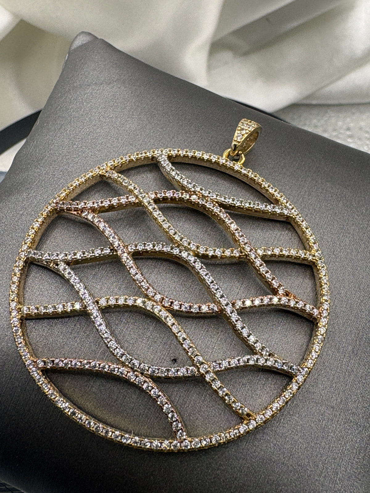 Vintage sterling silver round circle pendant charm multi filigree concentric